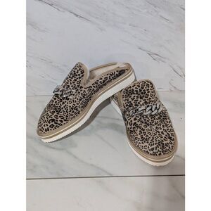 Dolce Vita Women's Black & Tan Faux Fur Kihed Leopard Print Scuff Chain Trim San